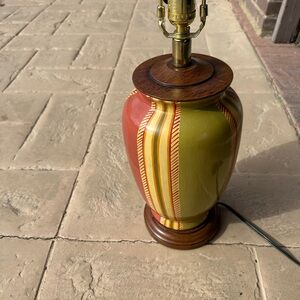 Mid Century Ceramic Lamp with Wood accent Table Lamp